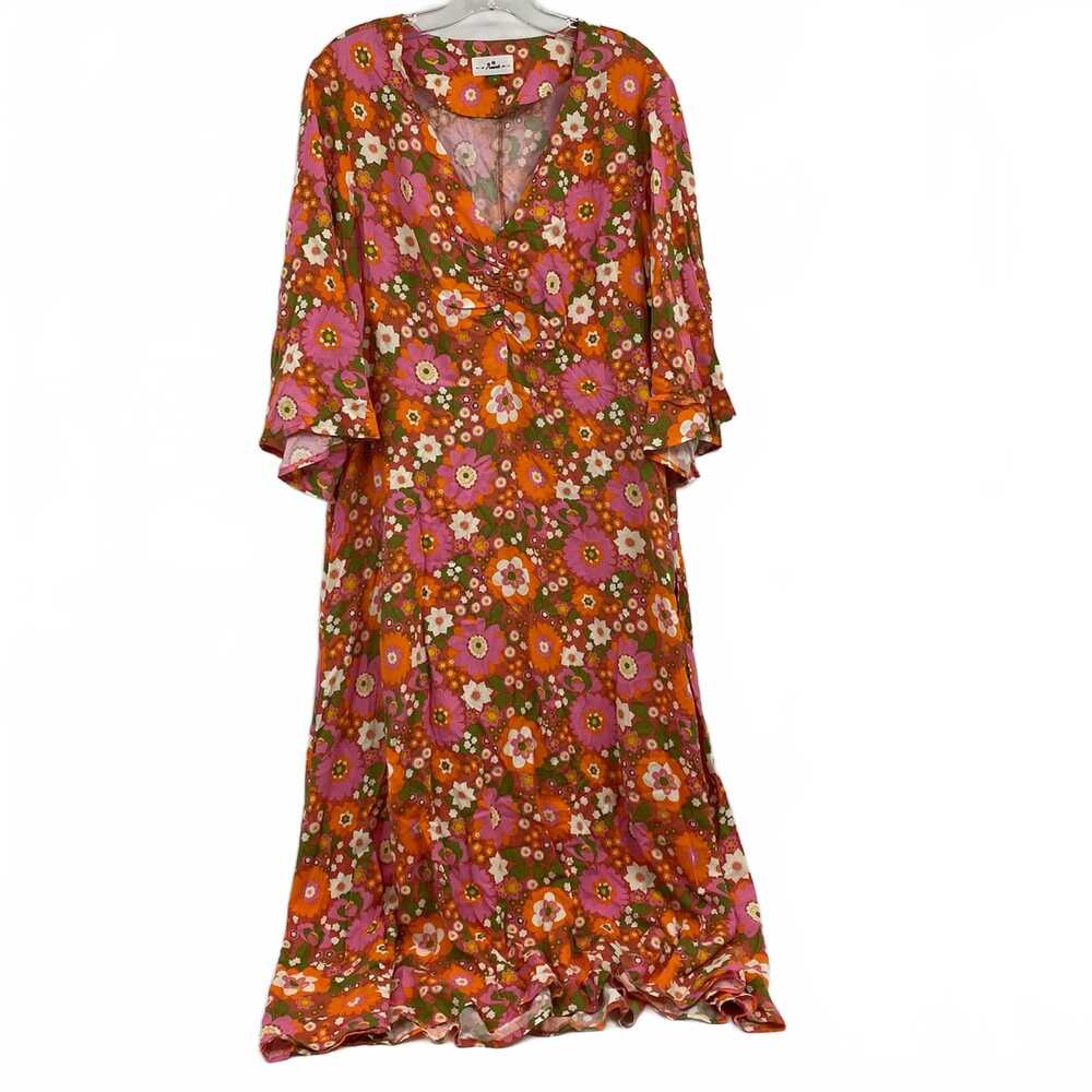 Anorak Orange Pink Floral Midi Dress Size 16